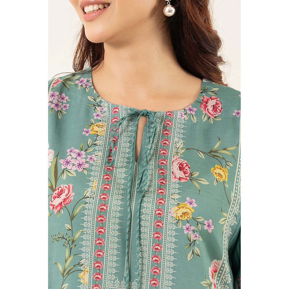 EESHA GUPTA Women Teal Floral Kurta with Palazzo and Dupatta (Set of 3)