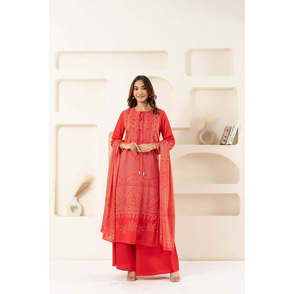 EESHA GUPTA Women Red Printed Kurta with Palazzo and Dupatta (Set of 3)