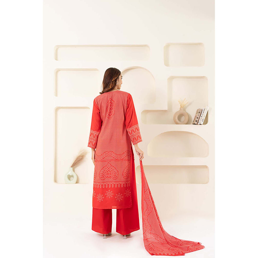 EESHA GUPTA Women Red Printed Kurta with Palazzo and Dupatta (Set of 3)