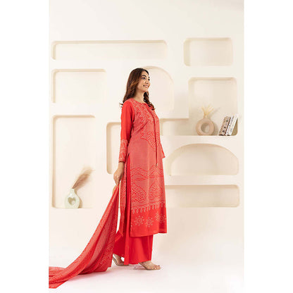 EESHA GUPTA Women Red Printed Kurta with Palazzo and Dupatta (Set of 3)