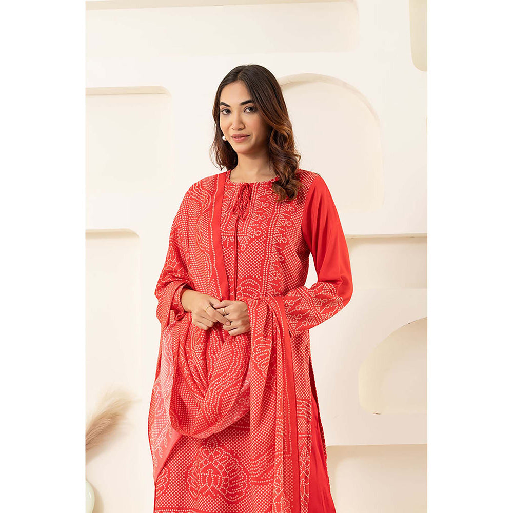 EESHA GUPTA Women Red Printed Kurta with Palazzo and Dupatta (Set of 3)