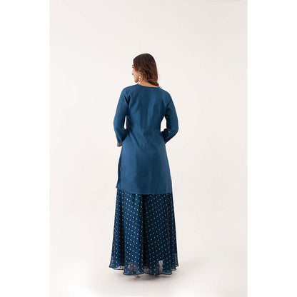 EESHA GUPTA Women Blue Printed Kurta with Sharara and Dupatta (Set of 3)