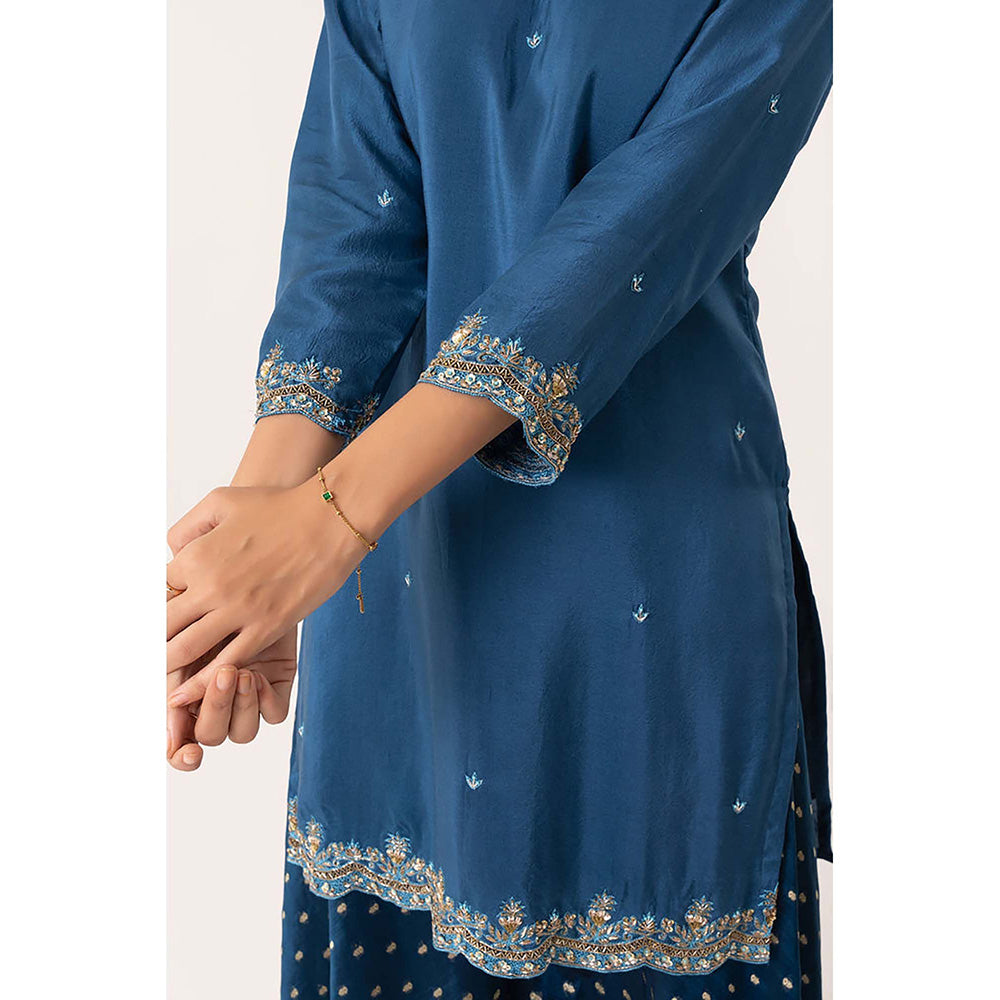 EESHA GUPTA Women Blue Printed Kurta with Sharara and Dupatta (Set of 3)