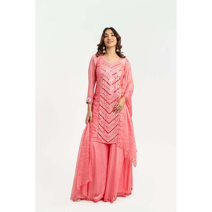 EESHA GUPTA Women Pink Embroidered Kurta with Sharara and Dupatta (Set of 3)