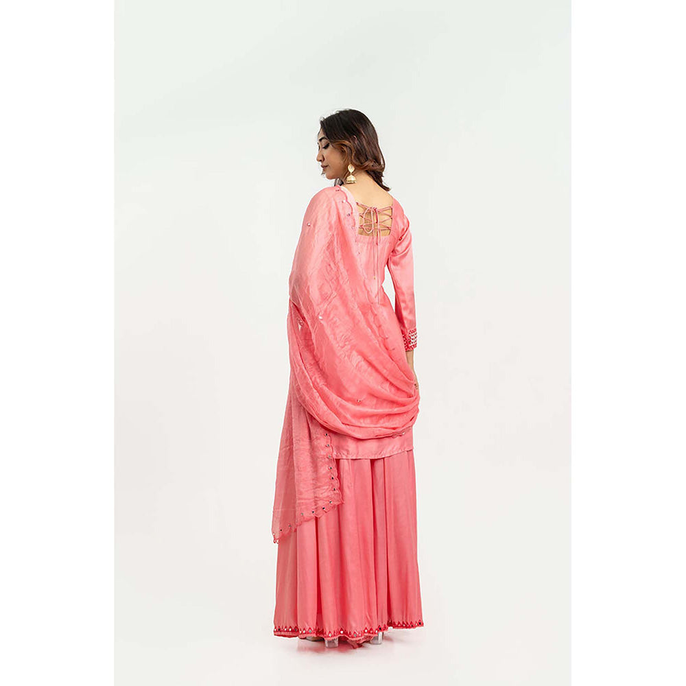 EESHA GUPTA Women Pink Embroidered Kurta with Sharara and Dupatta (Set of 3)