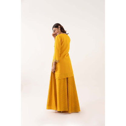 EESHA GUPTA Women Yellow Printed Kurta with Sharara and Dupatta (Set of 3)