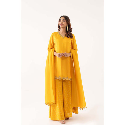 EESHA GUPTA Women Yellow Printed Kurta with Sharara and Dupatta (Set of 3)