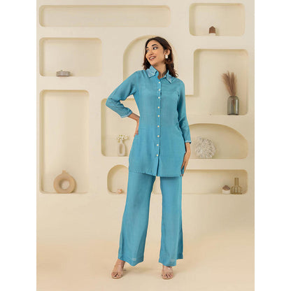 EESHA GUPTA Blue Sequin Cotton Co-Ord (Set of 2)