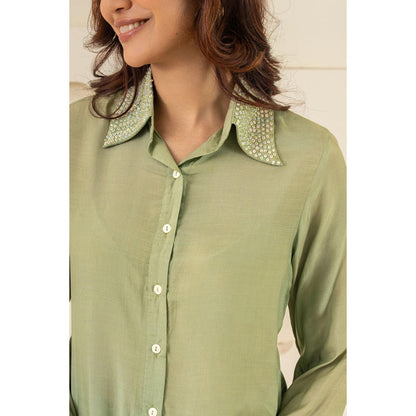 EESHA GUPTA Green Sequin Cotton Co-Ord (Set of 2)