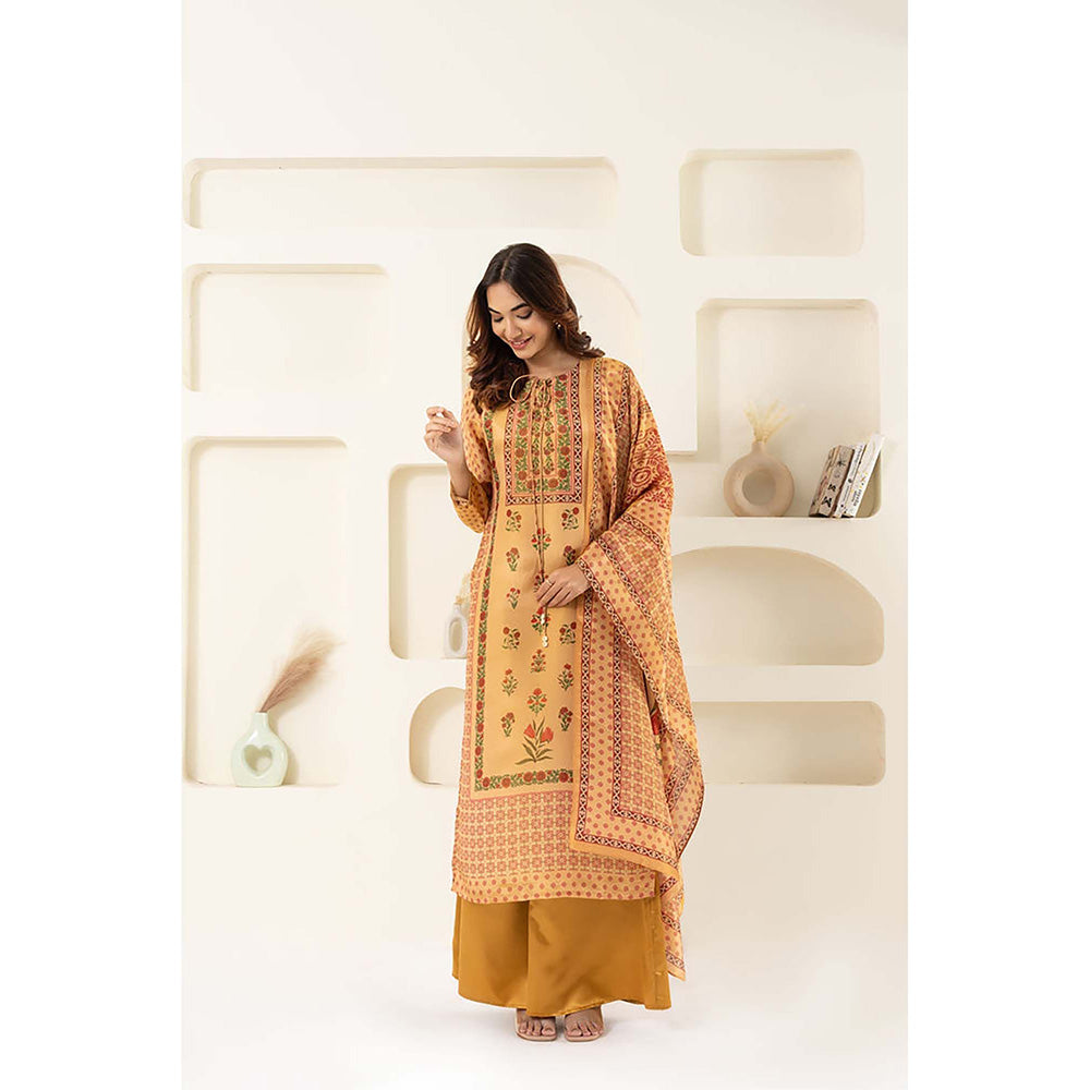 EESHA GUPTA Cream and Pink Tissue Kurta with Palazzo & Dupatta (Set of 3)