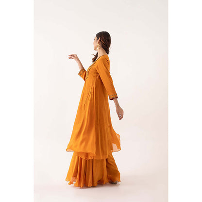 EESHA GUPTA Orange Chinnon Kurta with Palazzos & Dupatta (Set of 3)