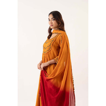 EESHA GUPTA Orange Chinnon Kurta with Palazzos & Dupatta (Set of 3)