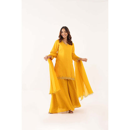 EESHA GUPTA Yellow Booti Silk Kurta with Palazzo & Dupatta (Set of 3)