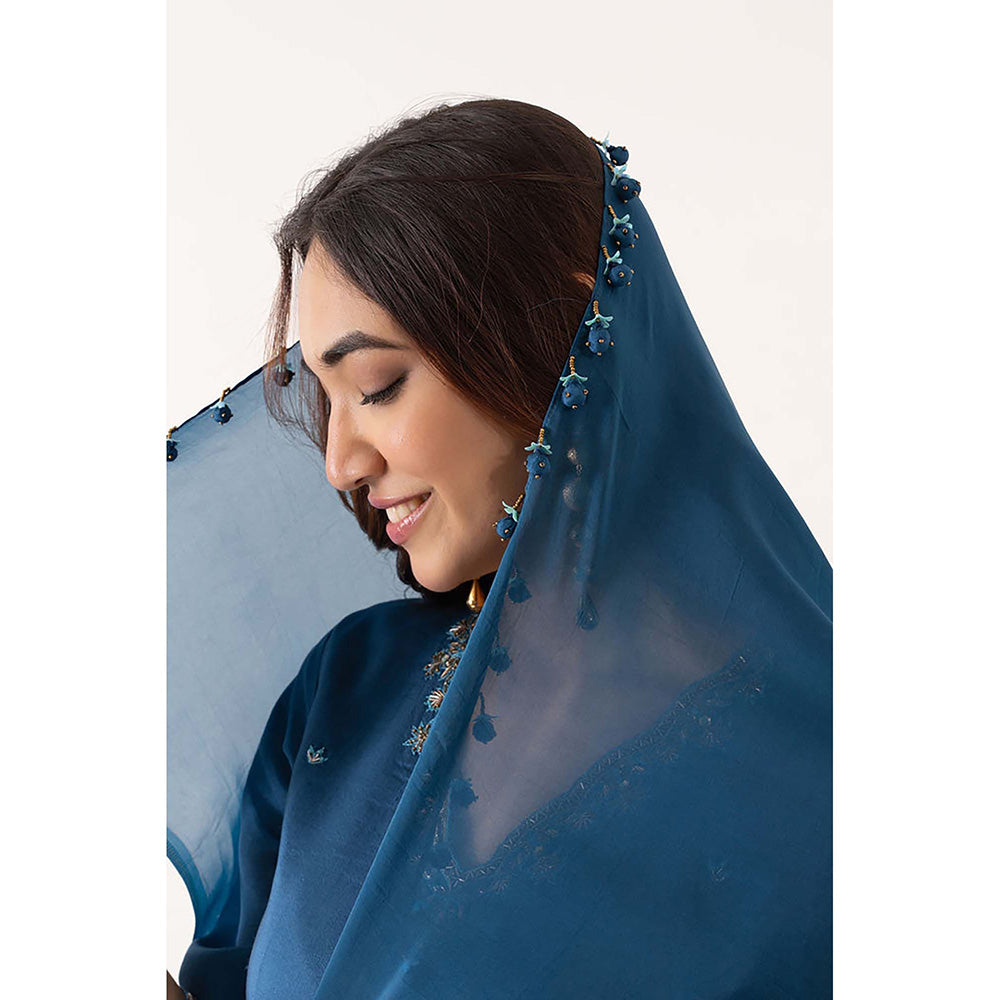 EESHA GUPTA Blue Booti Silk Kurta with Palazzo & Dupatta (Set of 3)