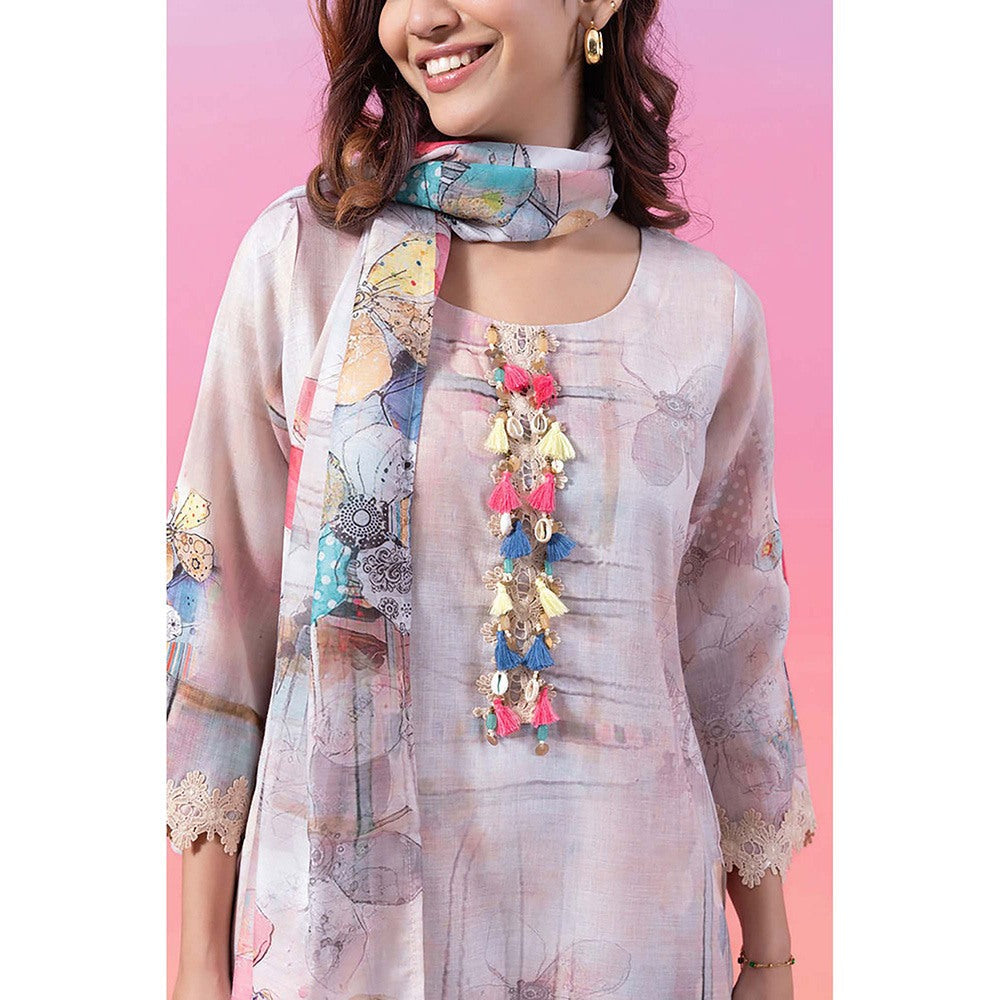 EESHA GUPTA Spring Valley Embroidered Kurta with Pant and Scarf (Set of 3)