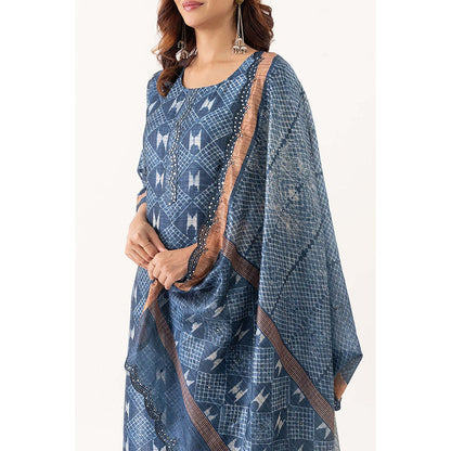 EESHA GUPTA Indigo Embroidered Kurta with Pant & Dupatta (Set of 3)