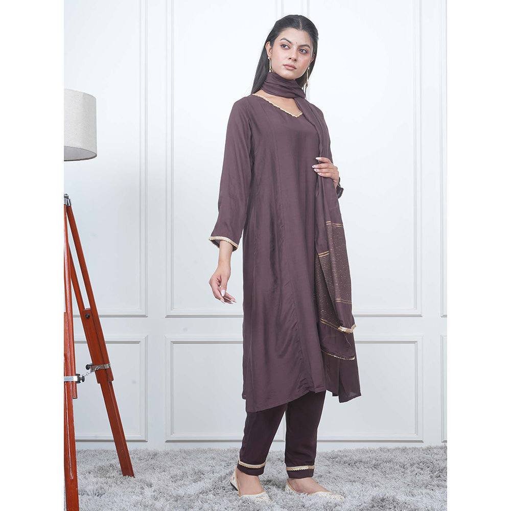 EESHA GUPTA Brown Kali Kurta with Pant and Dupatta (Set of 3)