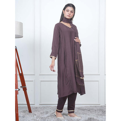 EESHA GUPTA Brown Kali Kurta with Pant and Dupatta (Set of 3)