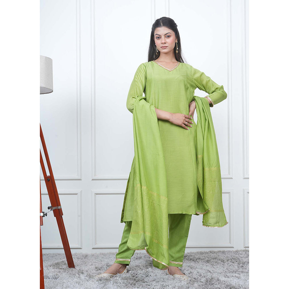EESHA GUPTA Green Kali Kurta with Pant and Dupatta (Set of 3)