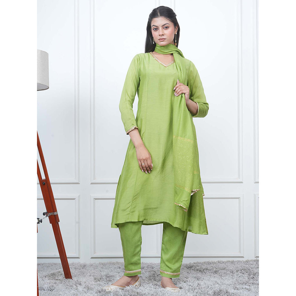 EESHA GUPTA Green Kali Kurta with Pant and Dupatta (Set of 3)