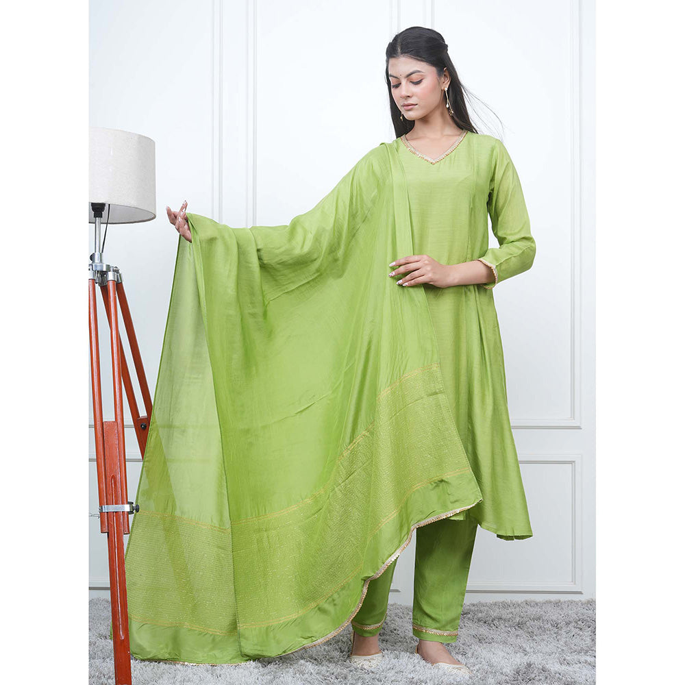 EESHA GUPTA Green Kali Kurta with Pant and Dupatta (Set of 3)