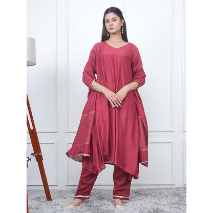 EESHA GUPTA Red Kali Kurta with Pant and Dupatta (Set of 3)