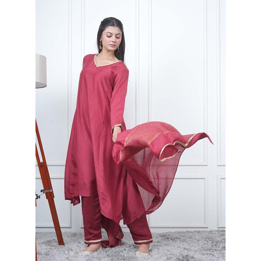 EESHA GUPTA Red Kali Kurta with Pant and Dupatta (Set of 3)