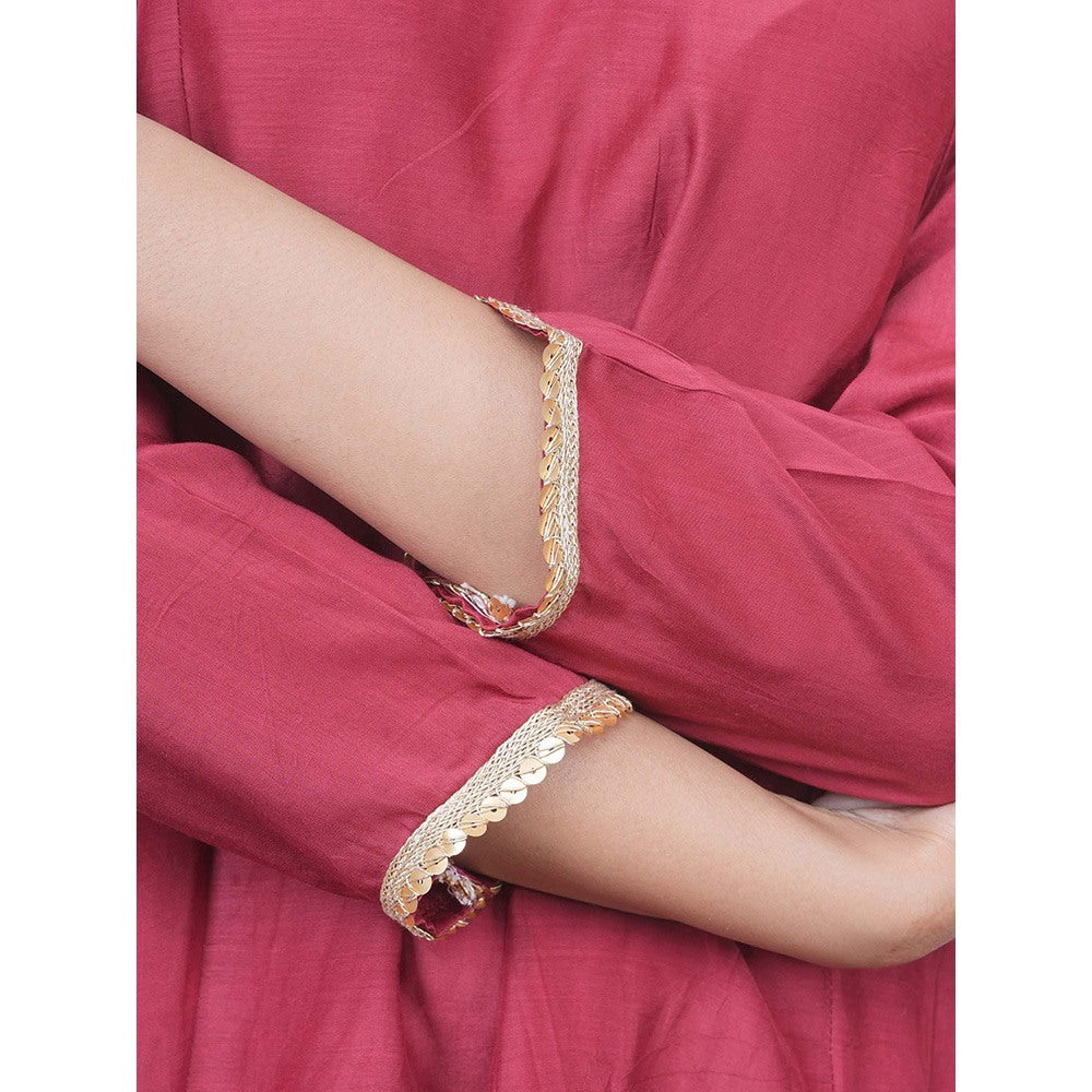 EESHA GUPTA Red Kali Kurta with Pant and Dupatta (Set of 3)