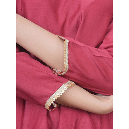 EESHA GUPTA Red Kali Kurta with Pant and Dupatta (Set of 3)