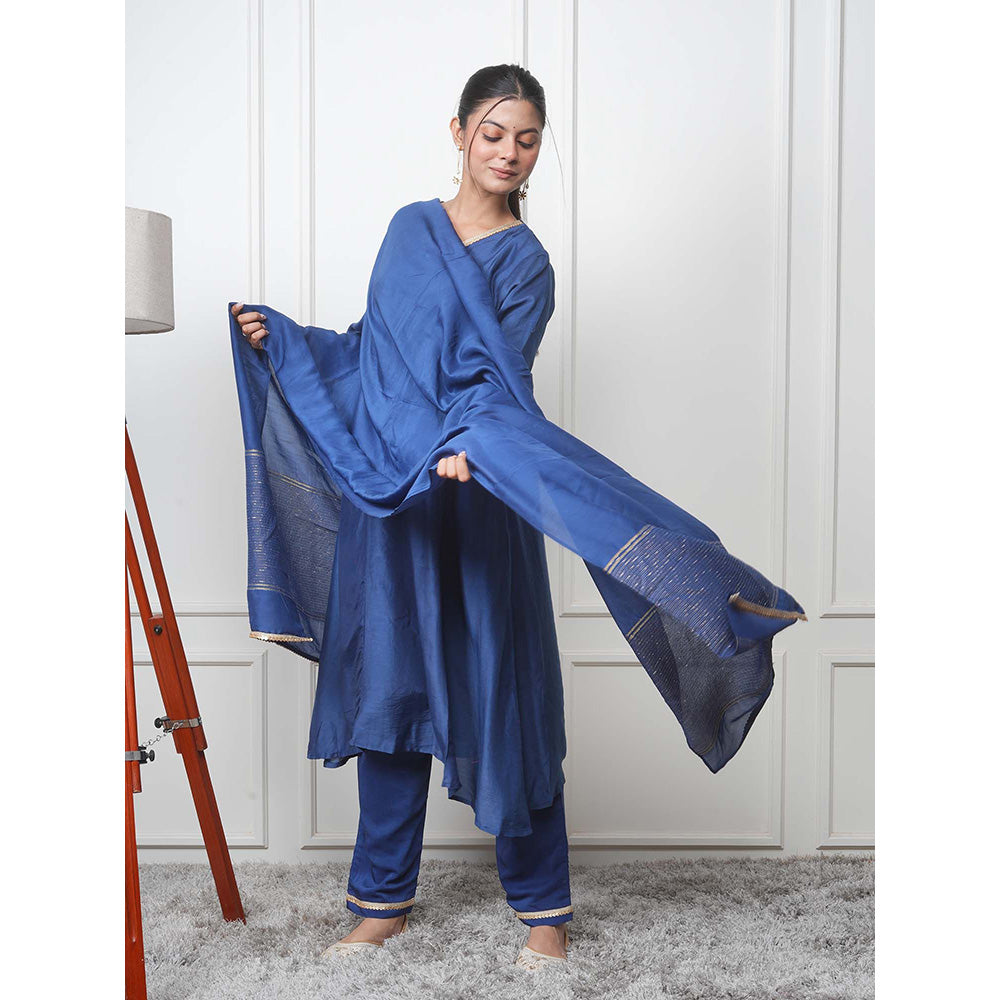 EESHA GUPTA Navy Blue Kali Kurta with Pant and Dupatta (Set of 3)