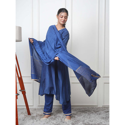 EESHA GUPTA Navy Blue Kali Kurta with Pant and Dupatta (Set of 3)