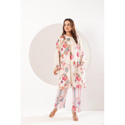 Ekavira Mogra White Floral Print Kurta and Pant (Set of 2)