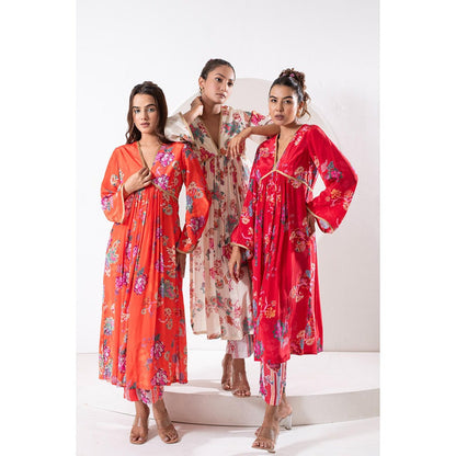 Ekavira Madhubala White Floral Print Kurta with Pant and Dupatta (Set of 3)