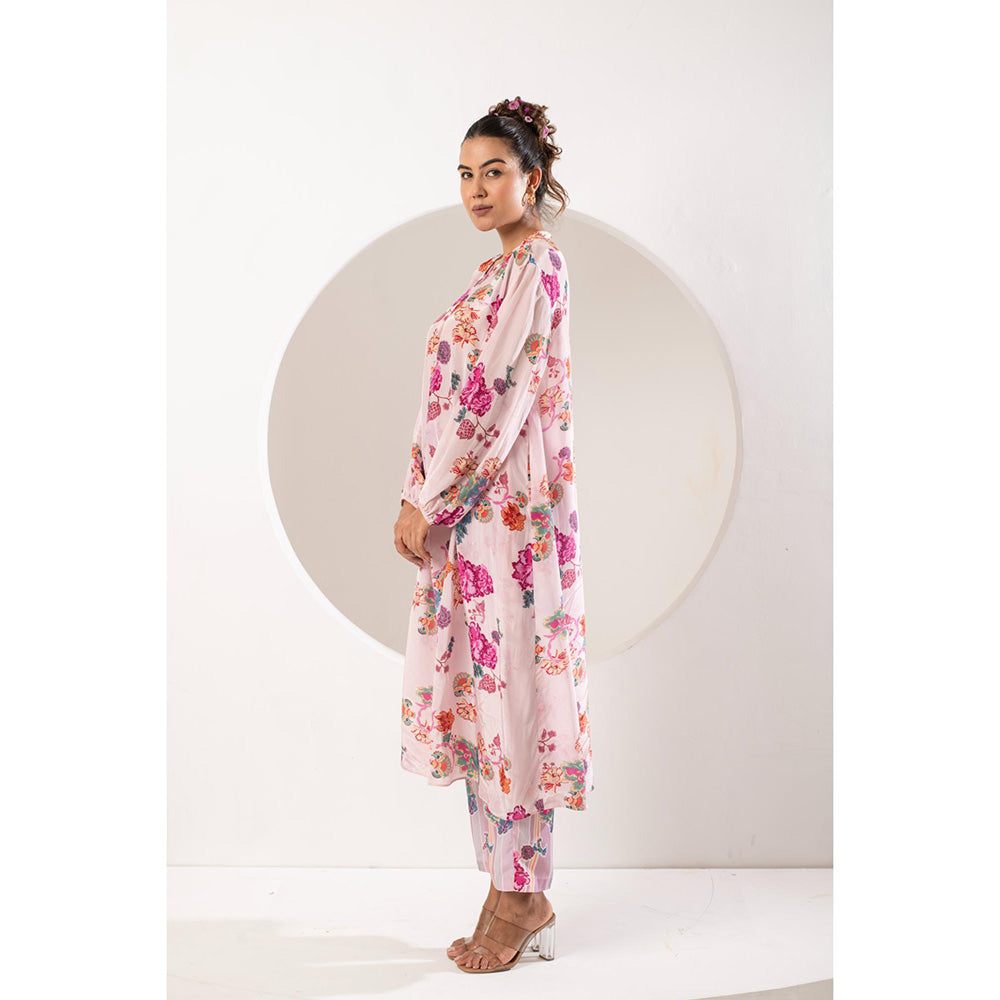 Ekavira Gulabi Pink Floral Print Kurta and Pant (Set of 2)