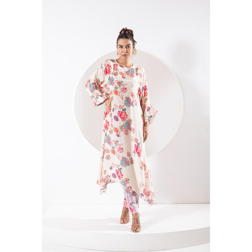 Ekavira Rukhmani White Floral Print Kurta and Pant (Set of 2)