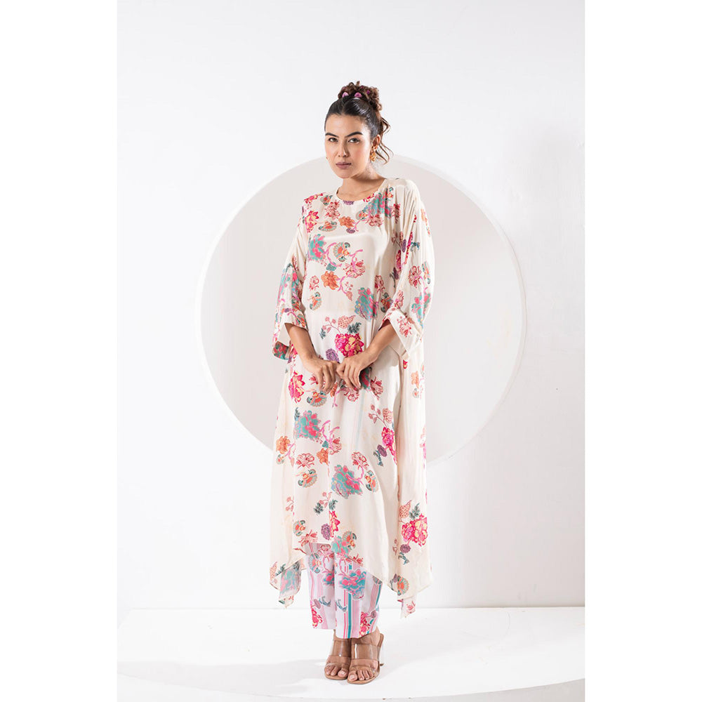 Ekavira Rukhmani White Floral Print Kurta and Pant (Set of 2)