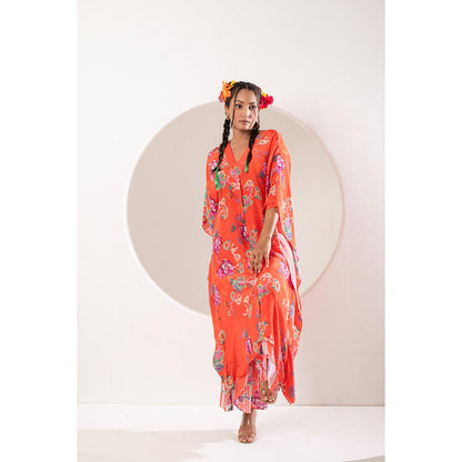Ekavira Sawani Orange Kaftan and Pant (Set of 2)