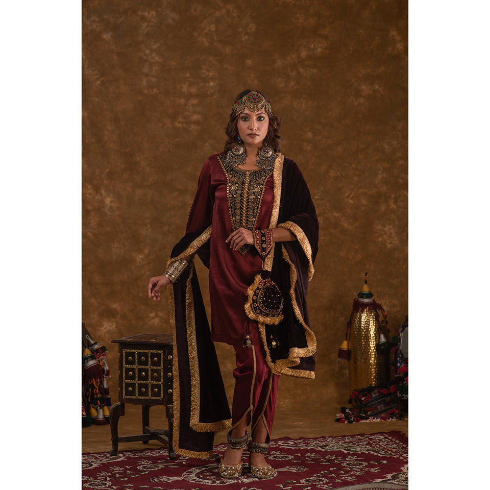 Ekavira Rubina Solid Patch Work Kurta with Tulip Pant and Dupatta (Set of 3)