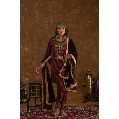 Ekavira Rubina Solid Patch Work Kurta with Tulip Pant and Dupatta (Set of 3)