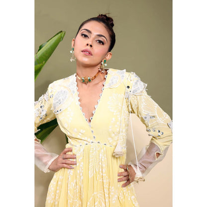 EK Soot Yellow Embroidered Kurta with Sharara and Dupatta (Set of 3)