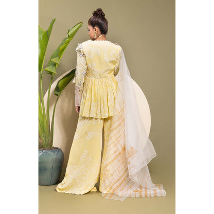EK Soot Yellow Embroidered Kurta with Sharara and Dupatta (Set of 3)