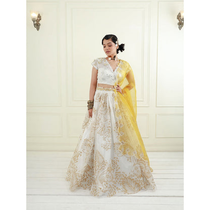 EK Soot White Organza Blouse with Lehenga and Dupatta (Set of 3)