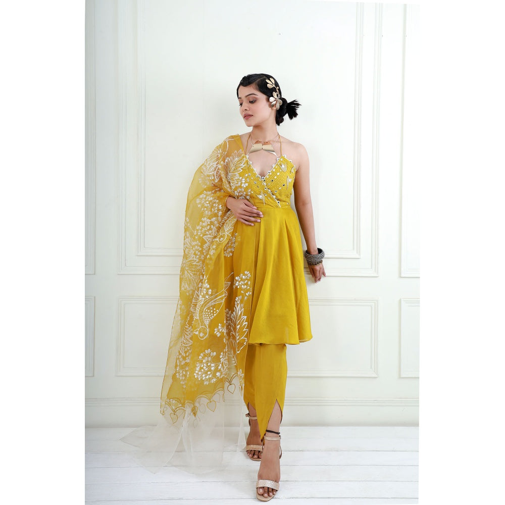 EK Soot Yellow Kurta with Crepe Dhoti and Embroidered Dupatta (Set of 3)