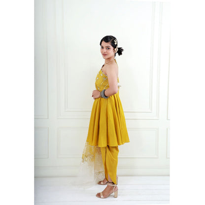 EK Soot Yellow Kurta with Crepe Dhoti and Embroidered Dupatta (Set of 3)