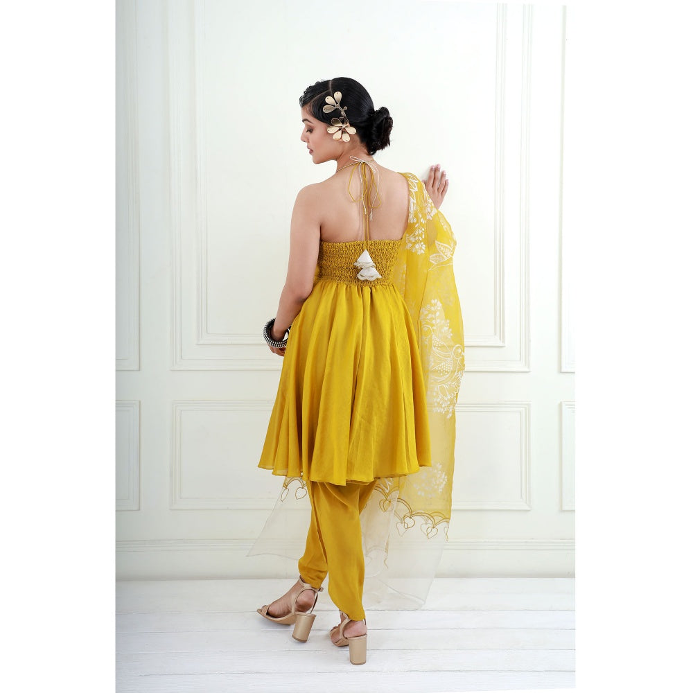 EK Soot Yellow Kurta with Crepe Dhoti and Embroidered Dupatta (Set of 3)