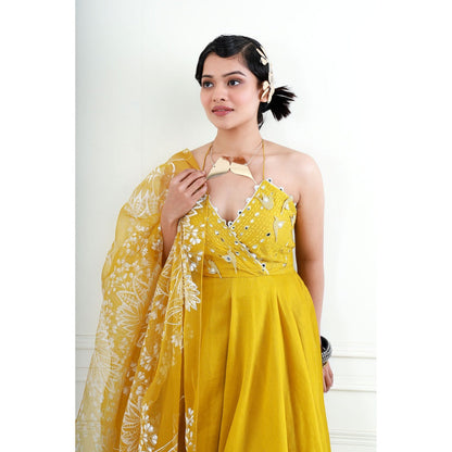 EK Soot Yellow Kurta with Crepe Dhoti and Embroidered Dupatta (Set of 3)
