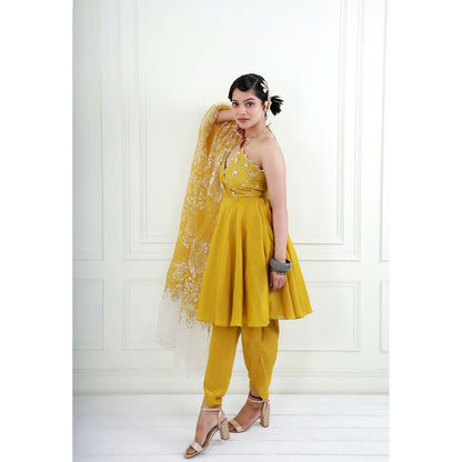 EK Soot Yellow Kurta with Crepe Dhoti and Embroidered Dupatta (Set of 3)