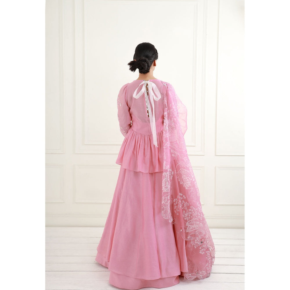 EK Soot Rose Pink Chanderi Peplum Top with Skirt and Dupatta (Set of 3)