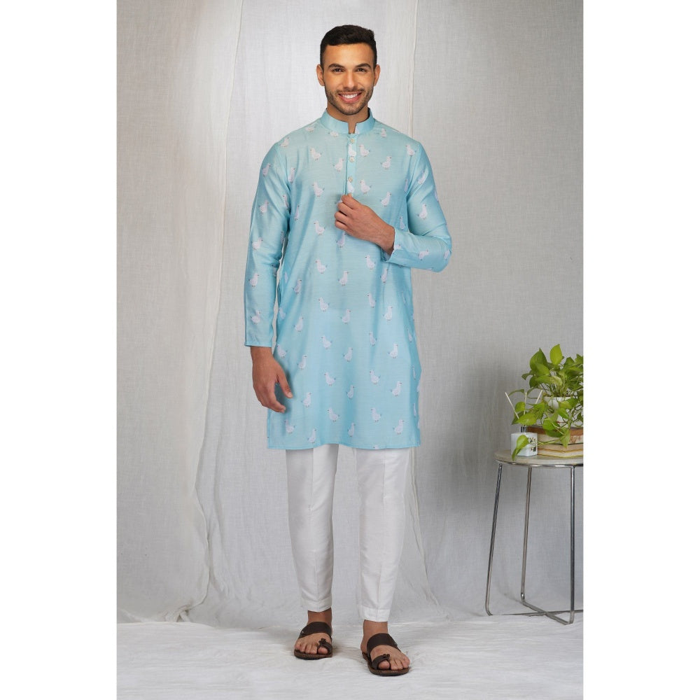 Eleven Brothers Sky White Silk Kurta Set (Set of 2)