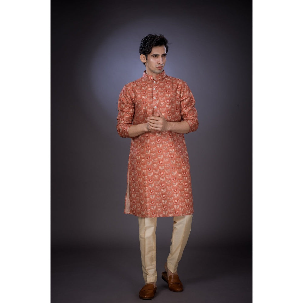 Eleven Brothers Rust Rainbow Tussar Silk Kurta Set (Set of 2)
